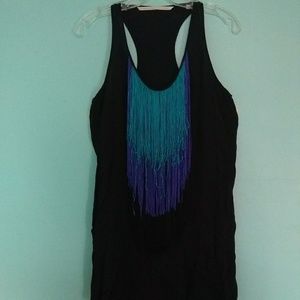 Black tank top with colorful Fringe